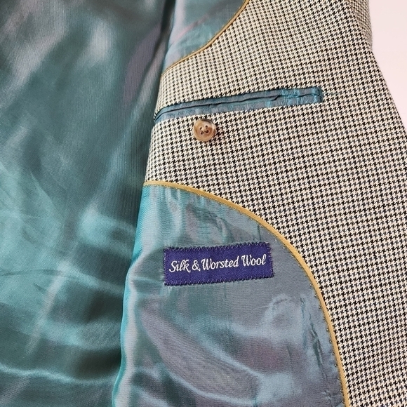 ALAN Flusser 44L Brown Houndstooth 2-Button Blazer Sport Coat Suit Jacket Silk - Picture 6 of 12